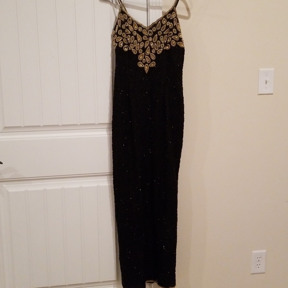LAWRENCE KAZAR formal black and gold dress